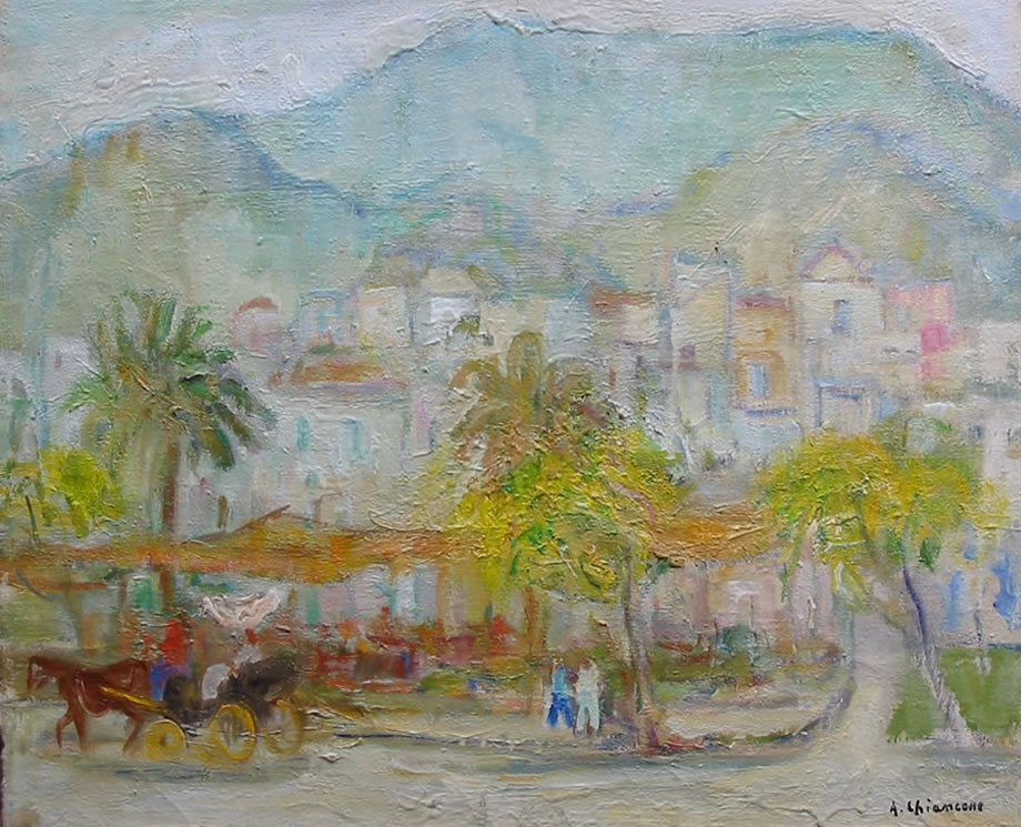 Paesaggio, sd 1947-’54, olio, Ischia (Na), collezione privata
